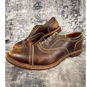 Allen Edmonds STRANDMOK Men Leather Cap-Toe Oxfords Shoes 13  Brown Distressed.